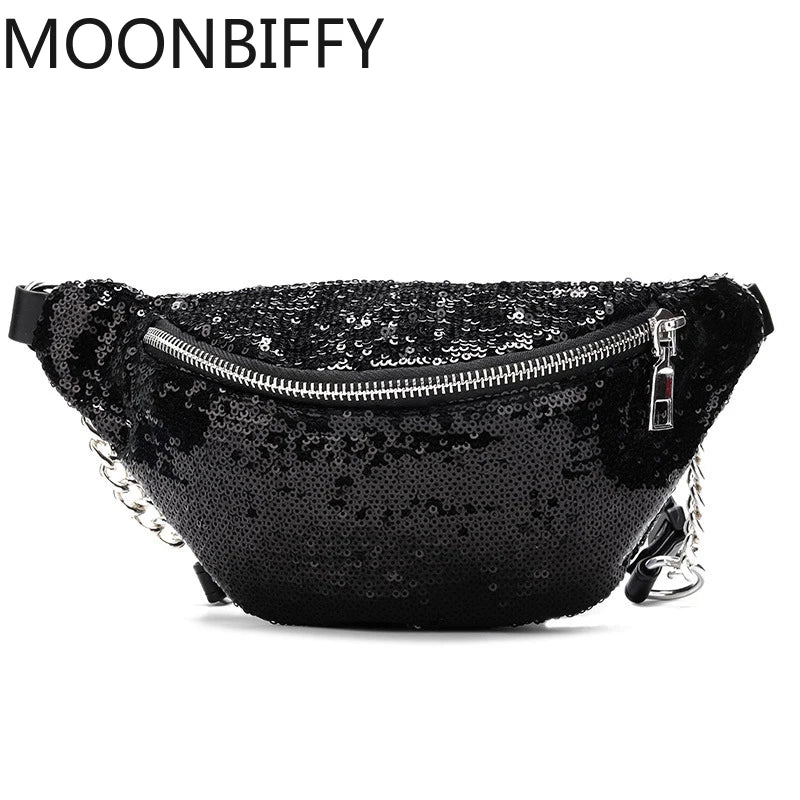 Sequin Fanny Pack Female Waist Bag Chest Pouch Shoulder Wallets Women