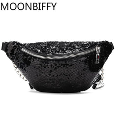 Sequin Fanny Pack Female Waist Bag Chest Pouch Shoulder Wallets Women