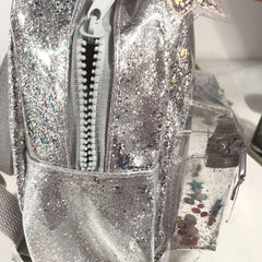 Silver Cat Ear Glitter Mini Backpack Ladies Children Sequin School Bag