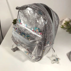Silver Cat Ear Glitter Mini Backpack Ladies Children School Backpack