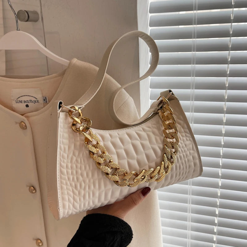Crocodile Pattern Shoulder Bag Retro Style Chain Lady's Underarm Bag