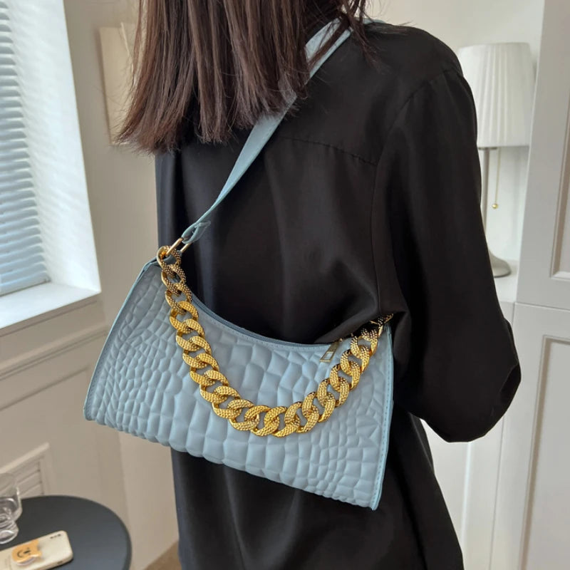 Crocodile Pattern Shoulder Bag Retro Style Chain Lady's Underarm Bag