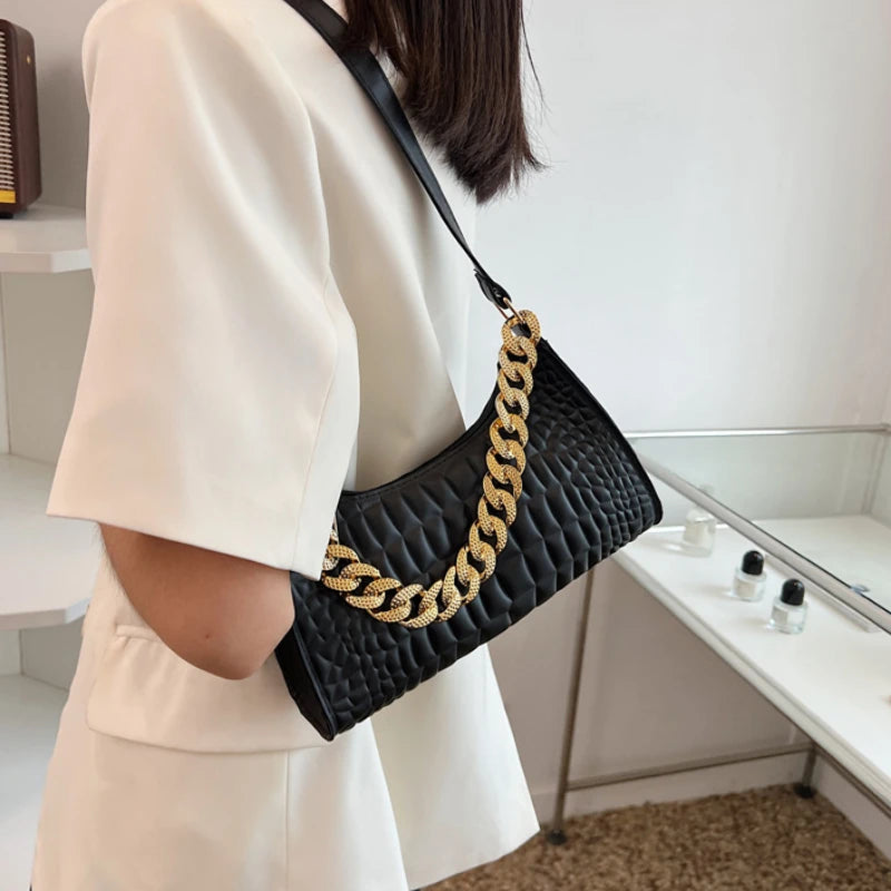 Crocodile Pattern Shoulder Bag Retro Style Chain Lady's Underarm Bag