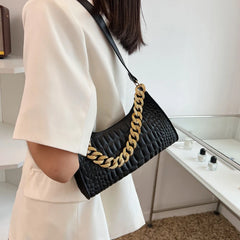 Crocodile Pattern Shoulder Bag Retro Style Chain Lady's Underarm Bag