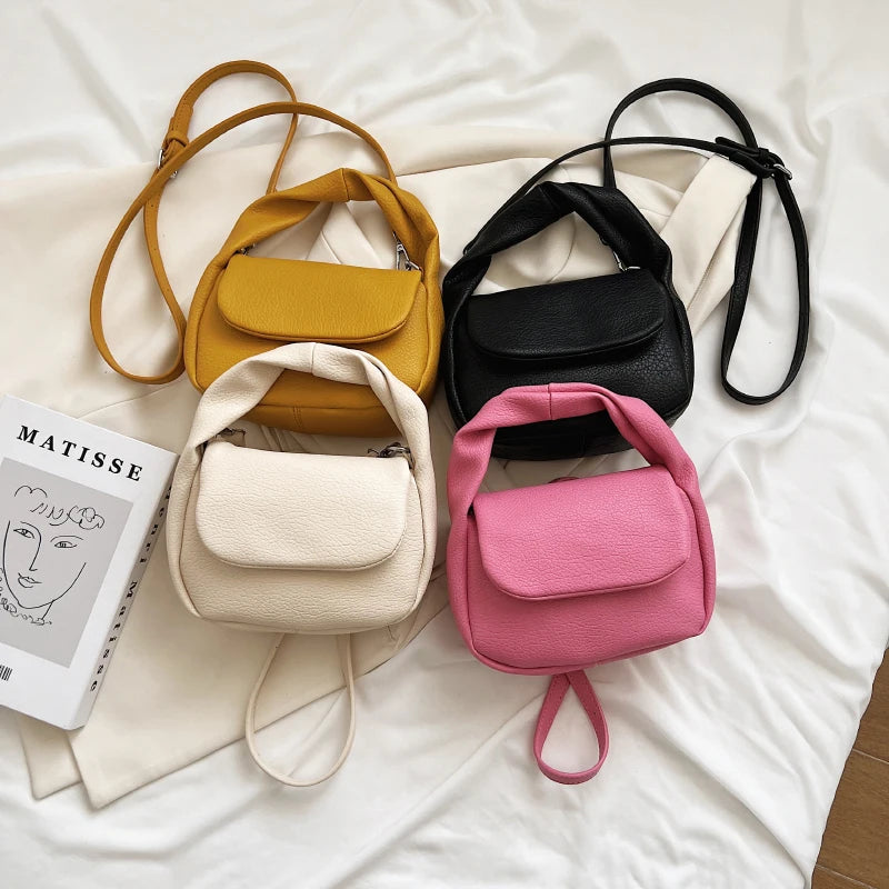Small Soft Top Handle Tote Crossbody Bag Yellow PU Leather