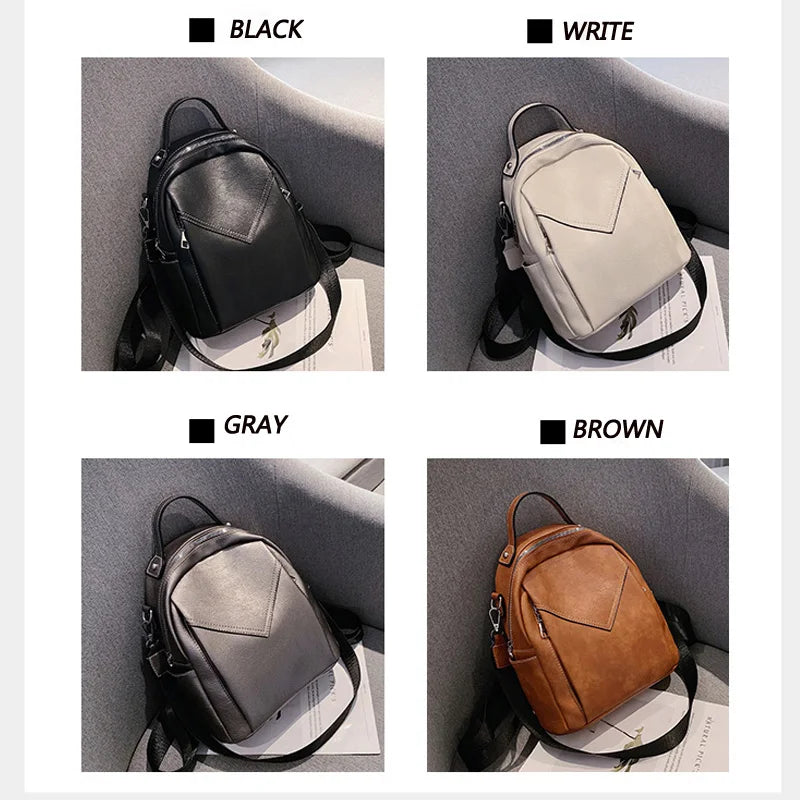 Small Women's Backpack PU Leather School Bag for Teenager Girls Daypack