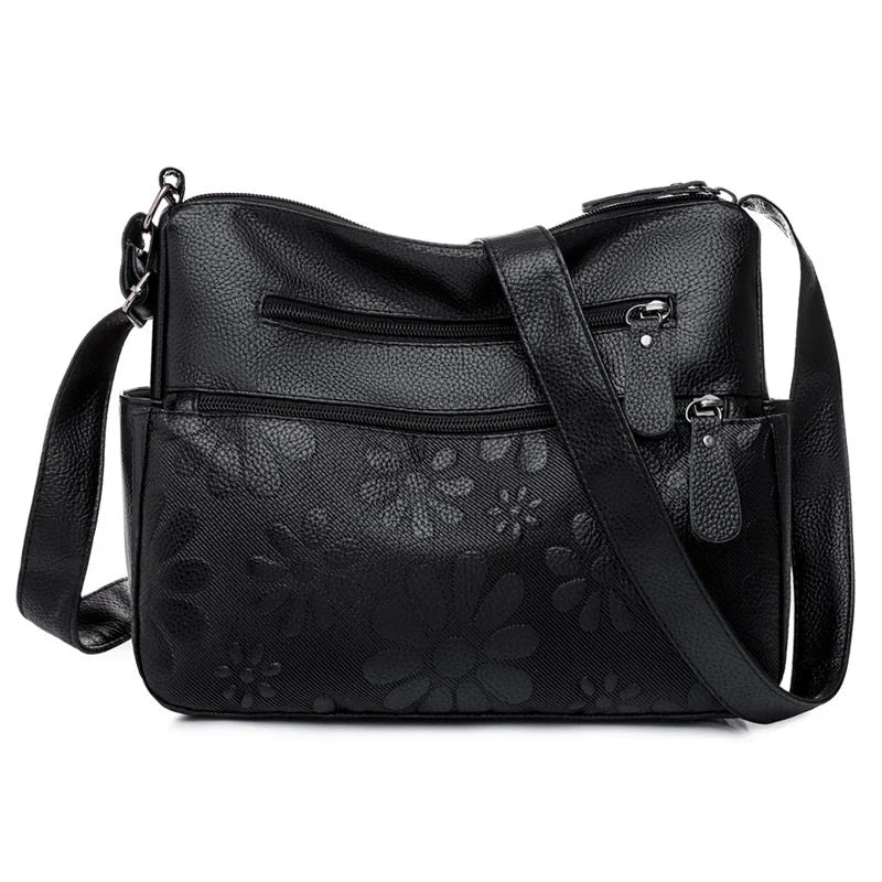 Flower Printed Crossbody Bag Soft Leather Shoulder Bag for Women