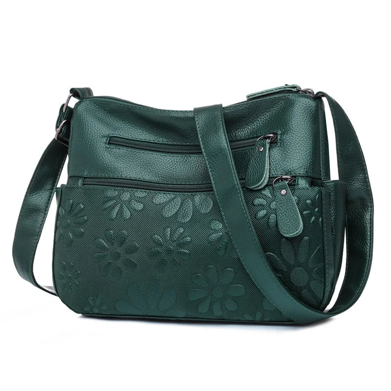 Flower Printed Crossbody Bag Soft Leather Shoulder Bag for Women