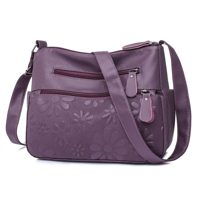 Flower Printed Crossbody Bag Soft Leather Shoulder Bag for Women