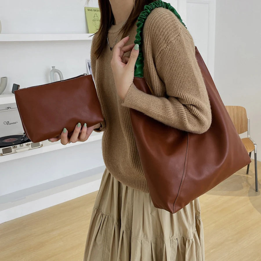 Soft Leather Women's Handbag Retro Tote Shoulder Bag