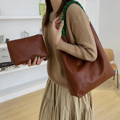 Soft Leather Women's Handbag Retro Tote Shoulder Bag