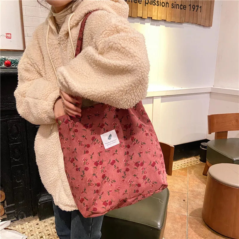 Corduroy Shoulder Bag Large Capacity Tote