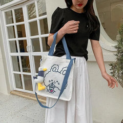 Spring Autumn Bear Canvas Shoulder Bag Women Tote Handbag