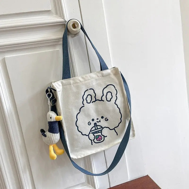 Spring Autumn Bear Canvas Shoulder Bag Women Tote Handbag