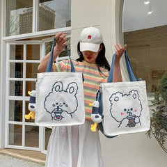 Spring Autumn Bear Canvas Shoulder Bag Women Tote Handbag