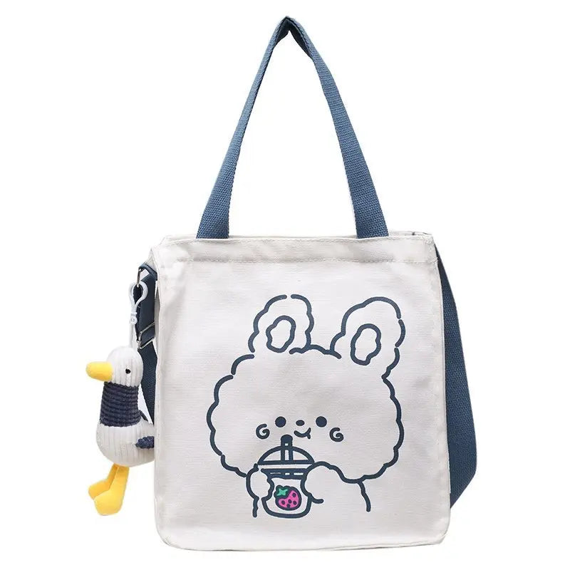 Spring Autumn Bear Canvas Shoulder Bag Women Tote Handbag