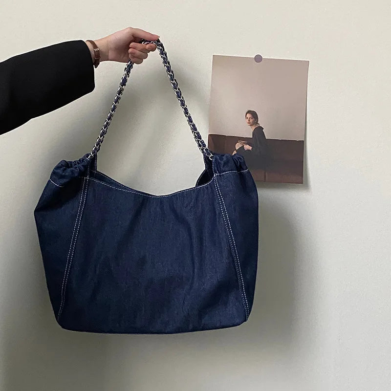 Spring Autumn Women Shoulder Bags Denim Tote Bags Girls Shoppers