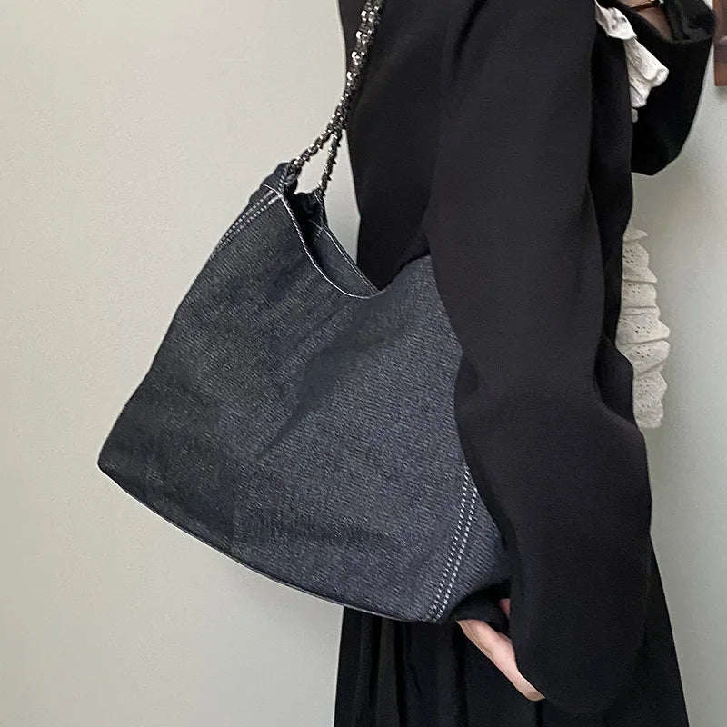 Spring Autumn Women Shoulder Bags Denim Tote Bags Girls Shoppers