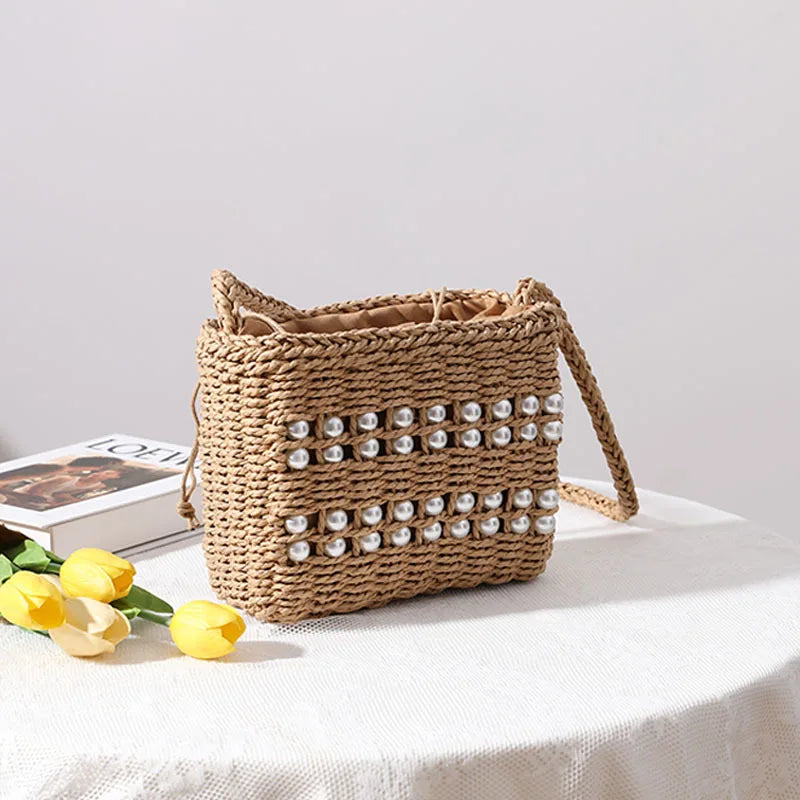Square Straw Woven Bag Female Mori Straw Woven Bag Seaside Holiday Rattan Bag
