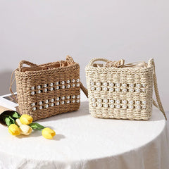 Square Straw Woven Bag Female Mori Straw Woven Bag Seaside Holiday Rattan Bag