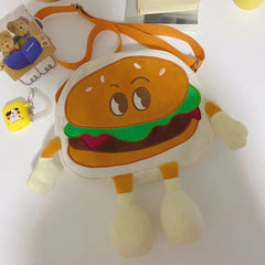Student Cartoon Shoulder Messenger Bag Hamburger Large Capacity Canvas Bag