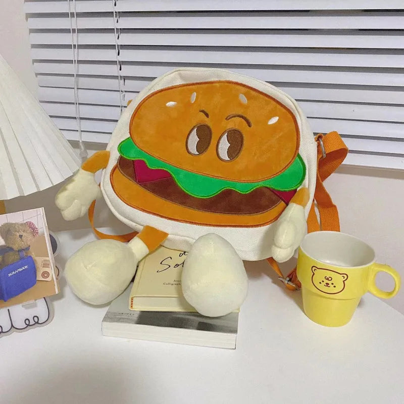 Student Cartoon Shoulder Messenger Bag Hamburger Large Capacity Canvas Bag