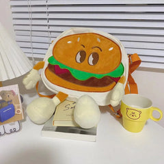 Student Cartoon Shoulder Messenger Bag Hamburger Large Capacity Canvas Bag