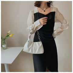 Retro Metal Chain Shoulder Bag Fold Lady Handbag