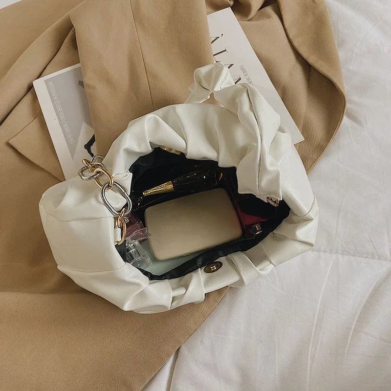 Retro Metal Chain Shoulder Bag Fold Lady Handbag