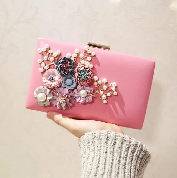 3D Flowers Wedding Bag Leather Clutch Wallet Mini Party Bag for Girls