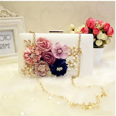 3D Flowers Wedding Bag Leather Clutch Wallet Mini Party Bag for Girls