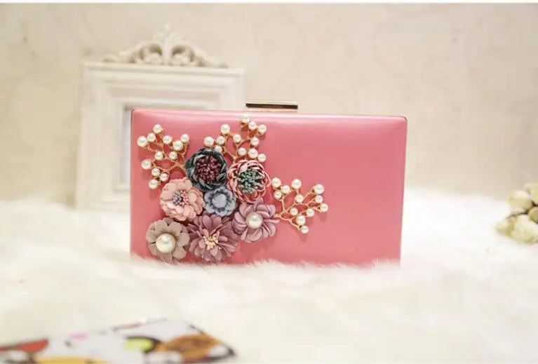 3D Flowers Wedding Bag Leather Clutch Wallet Mini Party Bag for Girls