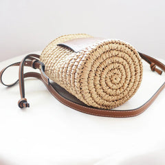 Round Straw Tote Raffia Crossbody Bag Handbags Beach Bag for Women