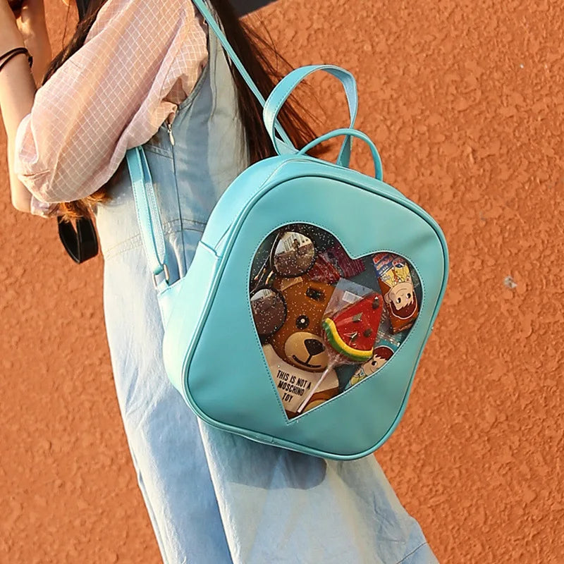 Love Heart Shape Backpacks School Shoulder Bags For Teenager Girls
