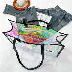 Summer PVC Clear Ladies Tote Bag Laser Colourful large Capacity Female Handbag