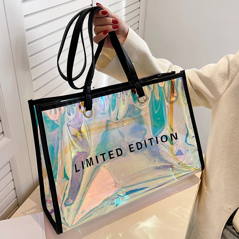 Summer PVC Clear Ladies Tote Bag Laser Colourful large Capacity Female Handbag