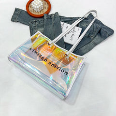 Summer PVC Clear Ladies Tote Bag Laser Colourful large Capacity Female Handbag