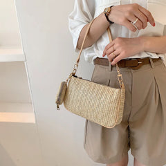 Summer Straw Beach Shoulder Bag Handbag Lady Underarm Bag