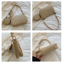 Summer Straw Beach Shoulder Bag Handbag Lady Underarm Bag