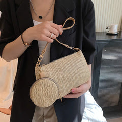 Summer Straw Beach Shoulder Bag Handbag Lady Underarm Bag