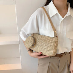 Summer Straw Beach Shoulder Bag Handbag Lady Underarm Bag