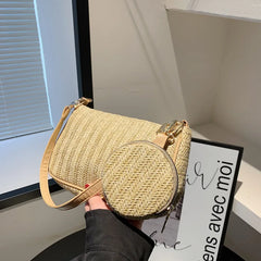 Summer Straw Beach Shoulder Bag Handbag Lady Underarm Bag