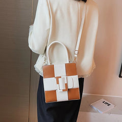 Summer Sweet Girl Series Checkerboard Contrast Handbag Soft PU Crossbody Pink Ba