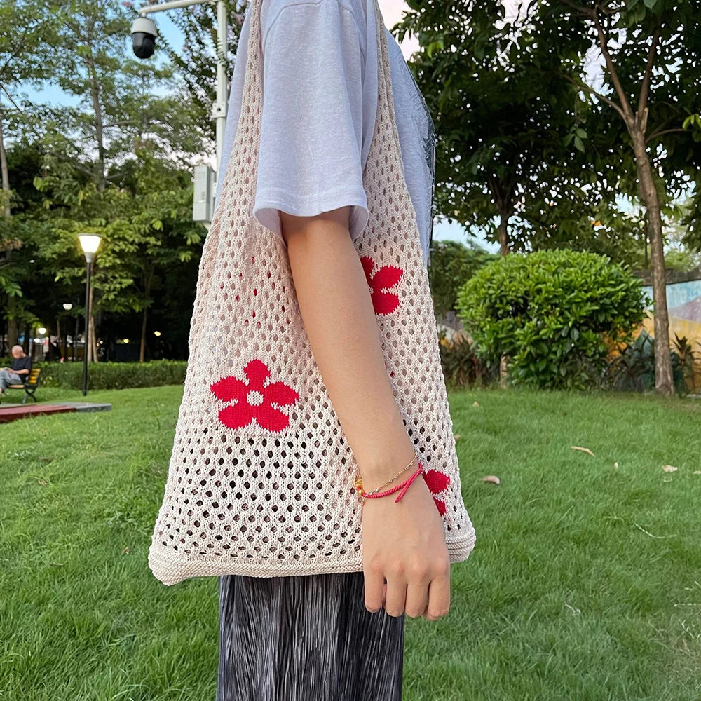 Hollow Mesh Beach Bags Flower Handbag Women's Shoulder Shopping