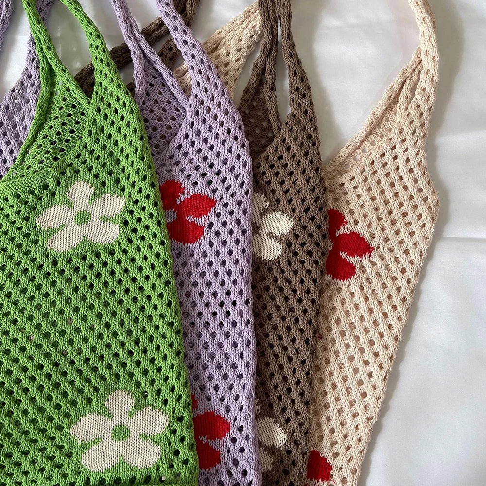 Hollow Mesh Beach Bags Flower Handbag Women's Shoulder Shopping