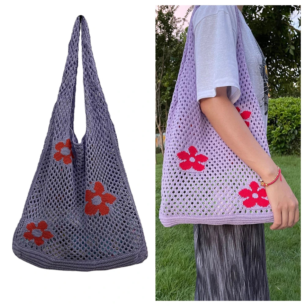 Hollow Mesh Beach Bags Flower Handbag Women's Shoulder Shopping