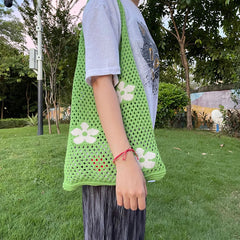 Hollow Mesh Beach Bags Flower Handbag Women's Shoulder Shopping
