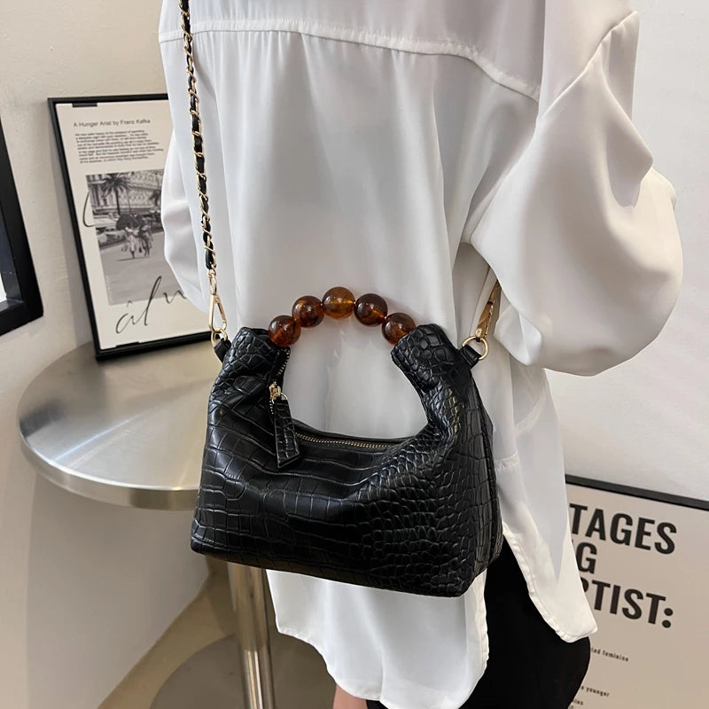 Stone Pattern Texture Beading Shoulder Bag Chain Bag