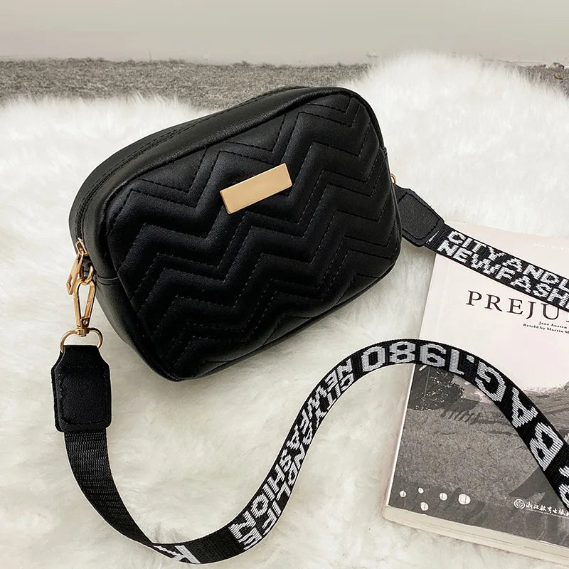 Wave Embroidered Camera Bag Small Square Bag Wide Shoulder Strap