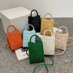 Women's Weave Cellphone Bag Mini Crossbody Purse Solid Color Handbag